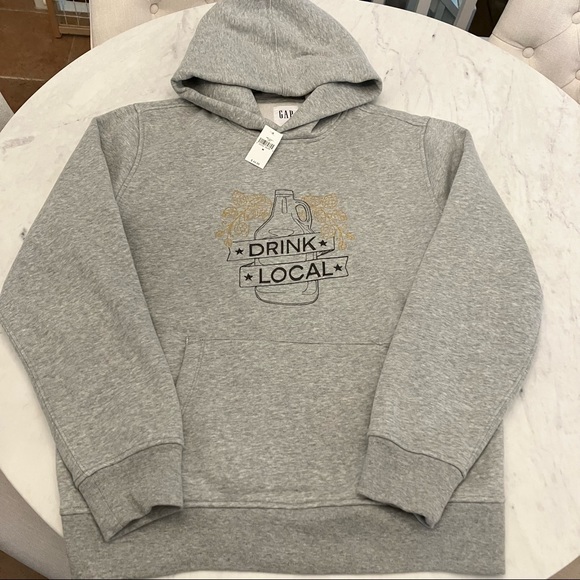 GAP Other - Clearance!NWT Gap Men’s heather gray hoodie with added “Drink Local” embroidery